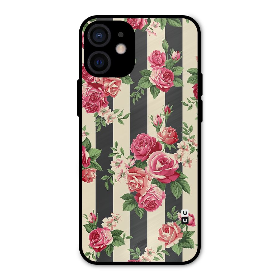 Stripes And Floral Metal Back Case for iPhone 12 Mini
