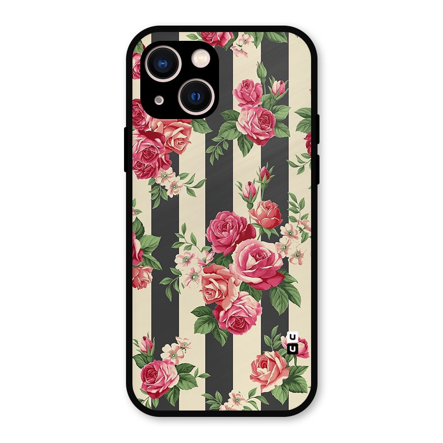 Stripes And Floral Metal Back Case for iPhone 13