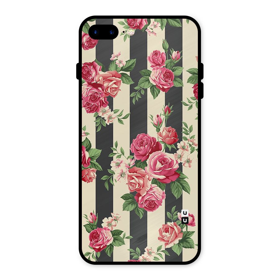 Stripes And Floral Metal Back Case for iPhone 8 Plus
