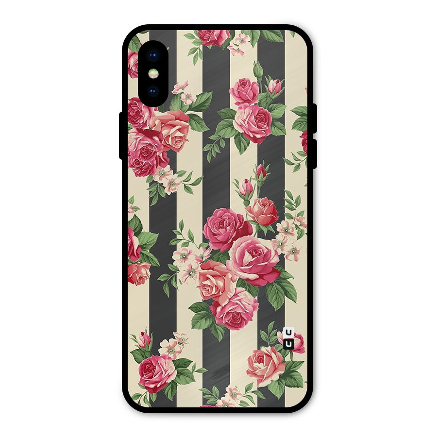 Stripes And Floral Metal Back Case for iPhone XS
