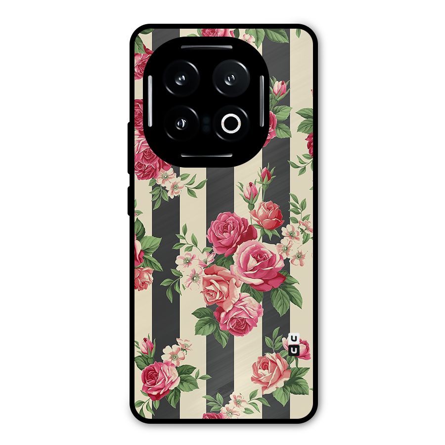 Stripes And Floral Metal Back Case for iQOO 13