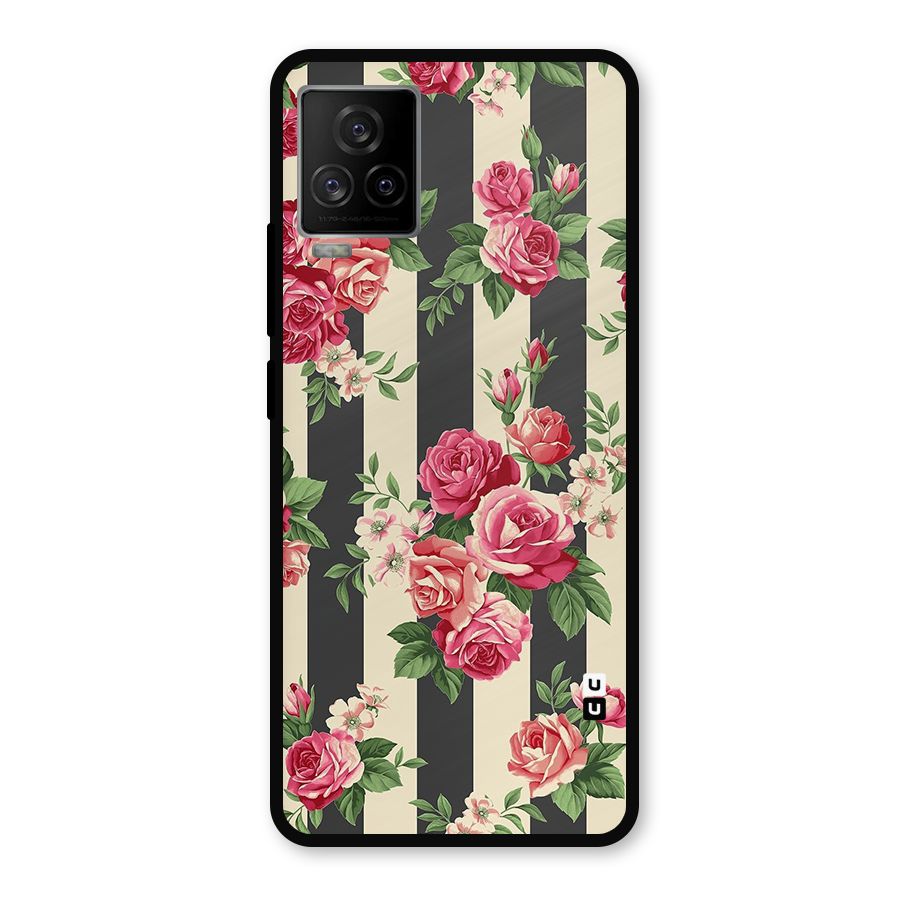 Stripes And Floral Metal Back Case for iQOO 7 Legend 5G