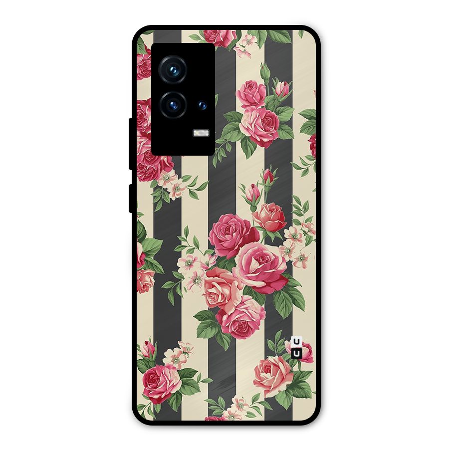 Stripes And Floral Metal Back Case for iQOO 9 5G