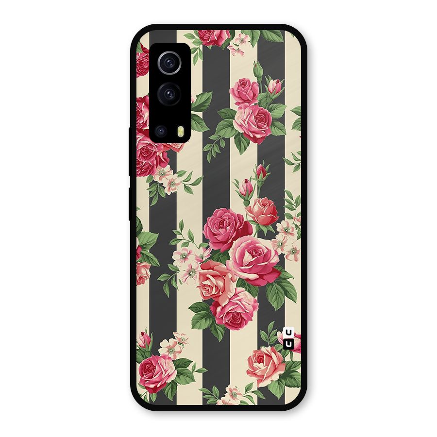 Stripes And Floral Metal Back Case for iQOO Z3