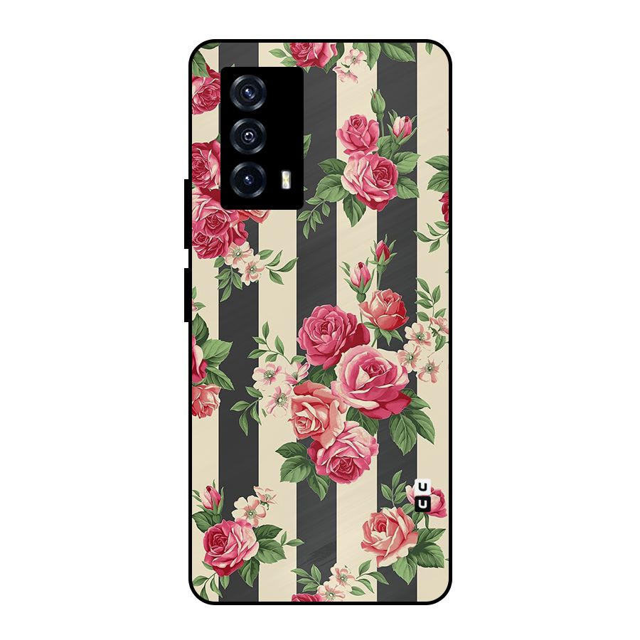 Stripes And Floral Metal Back Case for iQOO Z5