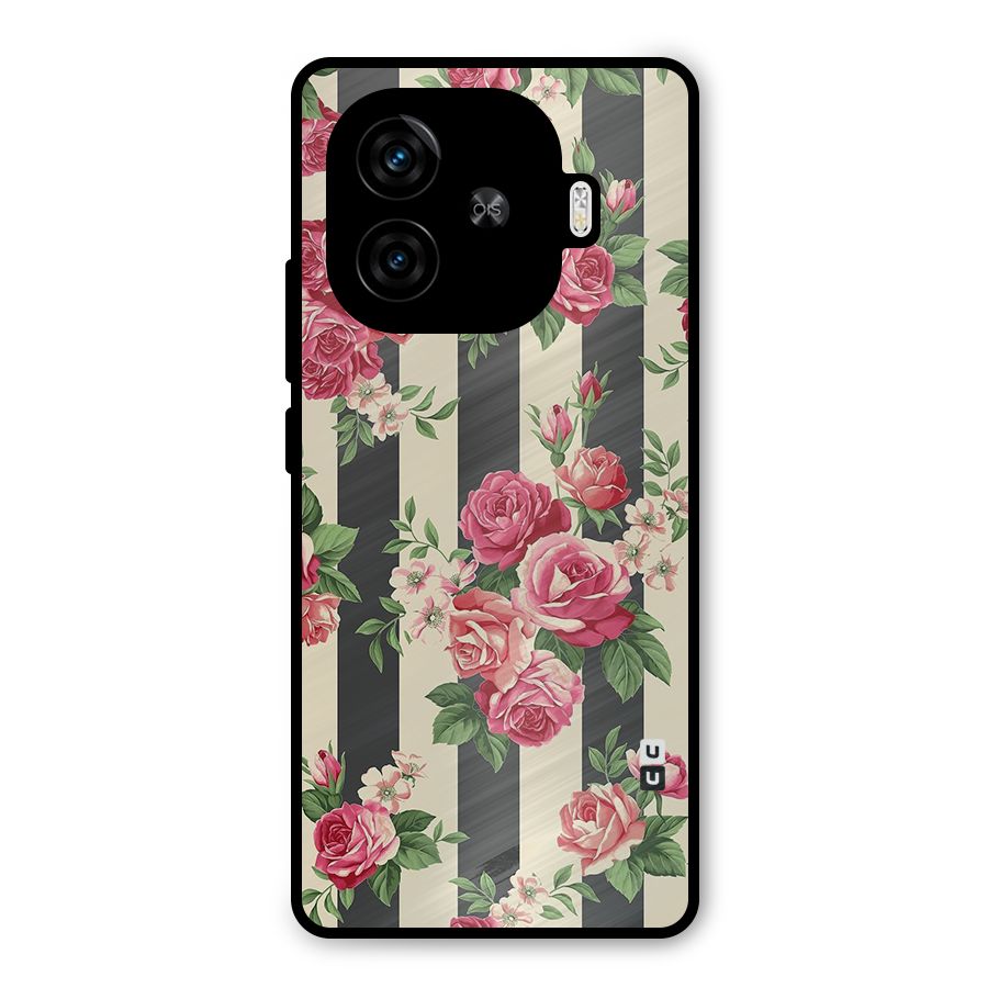 Stripes And Floral Metal Back Case for iQOO Z9 Turbo