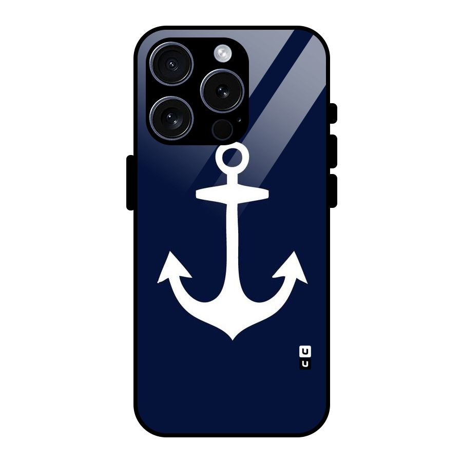Stylish Anchor Design Glass Back Case for iPhone 15 Pro