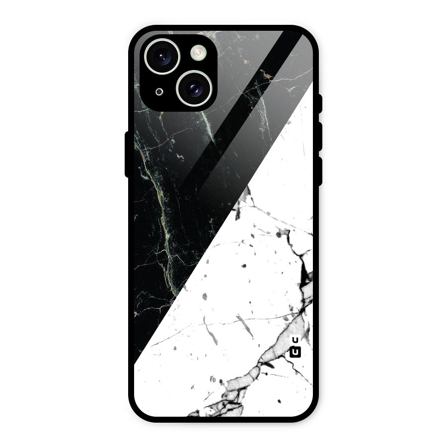 Stylish Diagonal Marble Glass Back Case for iPhone 15 Plus