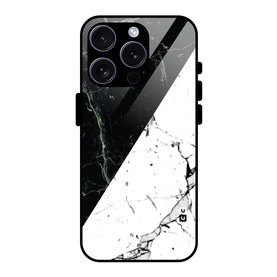 Stylish Diagonal Marble Glass Back Case for iPhone 15 Pro