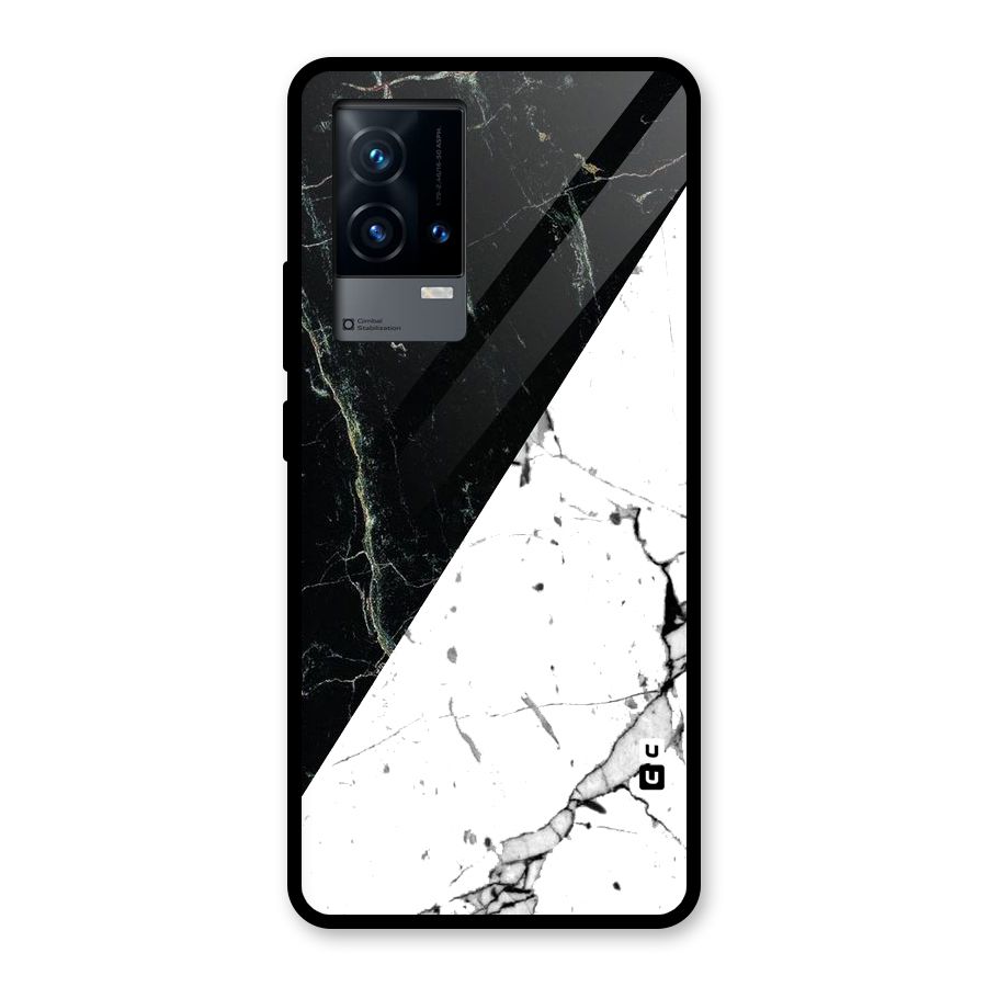 Stylish Diagonal Marble Glass Back Case for iQOO 9 5G