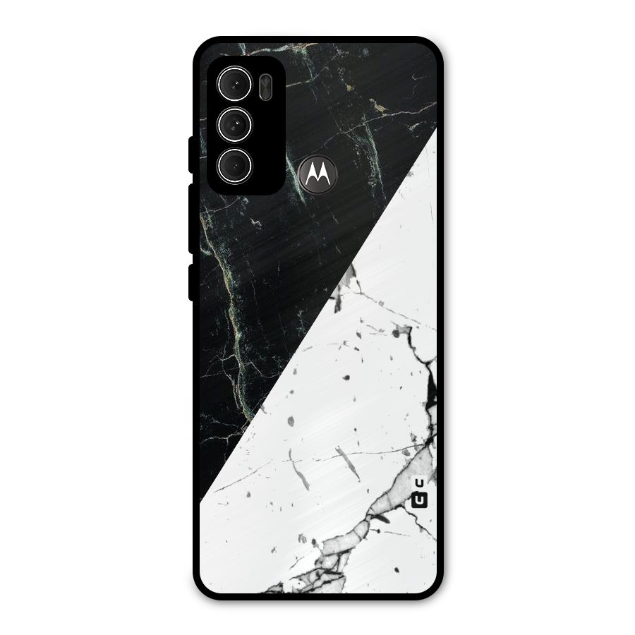 Stylish Diagonal Marble Metal Back Case for Moto G60