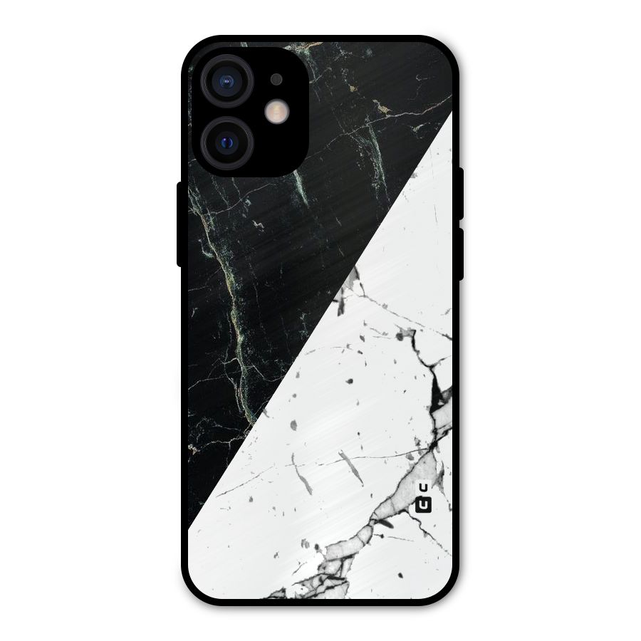 Stylish Diagonal Marble Metal Back Case for iPhone 12 Mini
