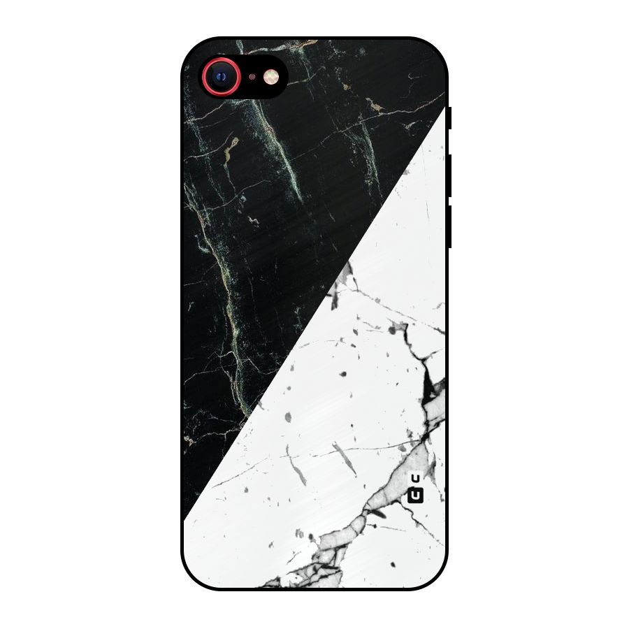 Stylish Diagonal Marble Metal Back Case for iPhone SE 2020