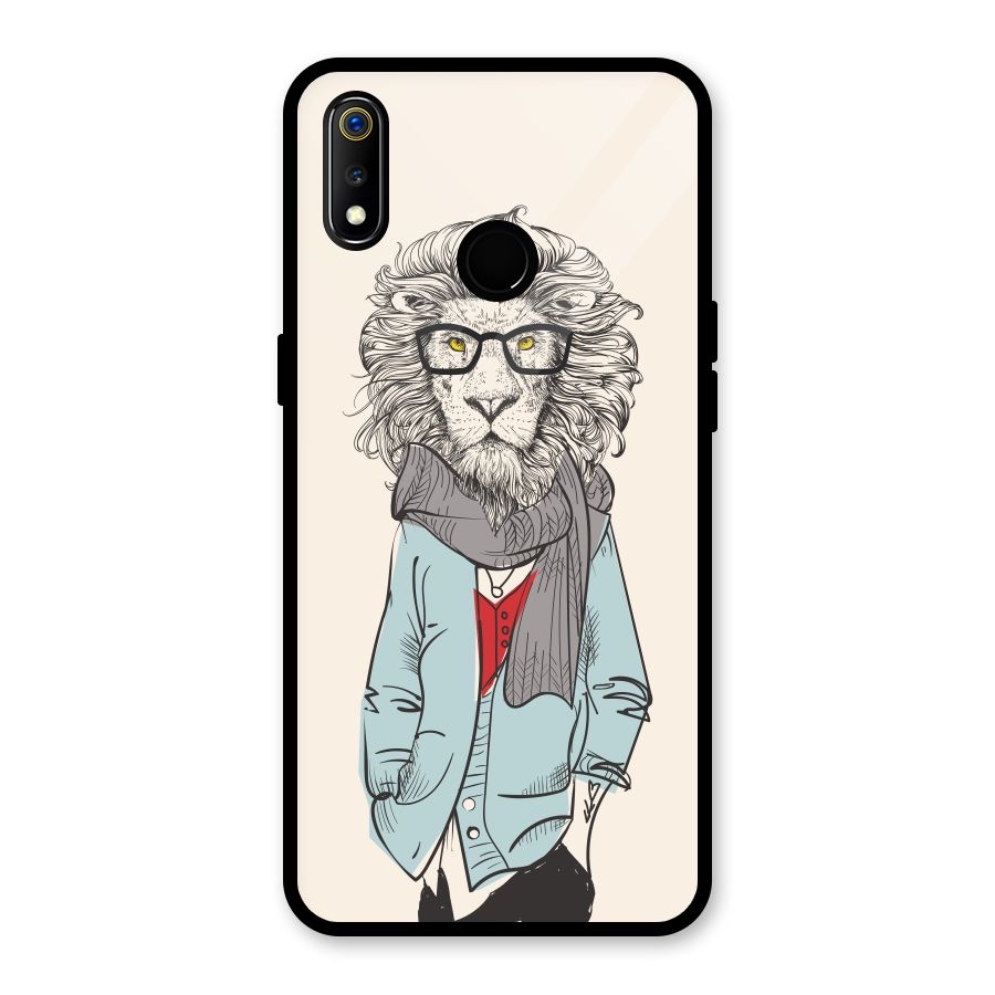 Stylish Lion Glass Back Case for Realme 3i