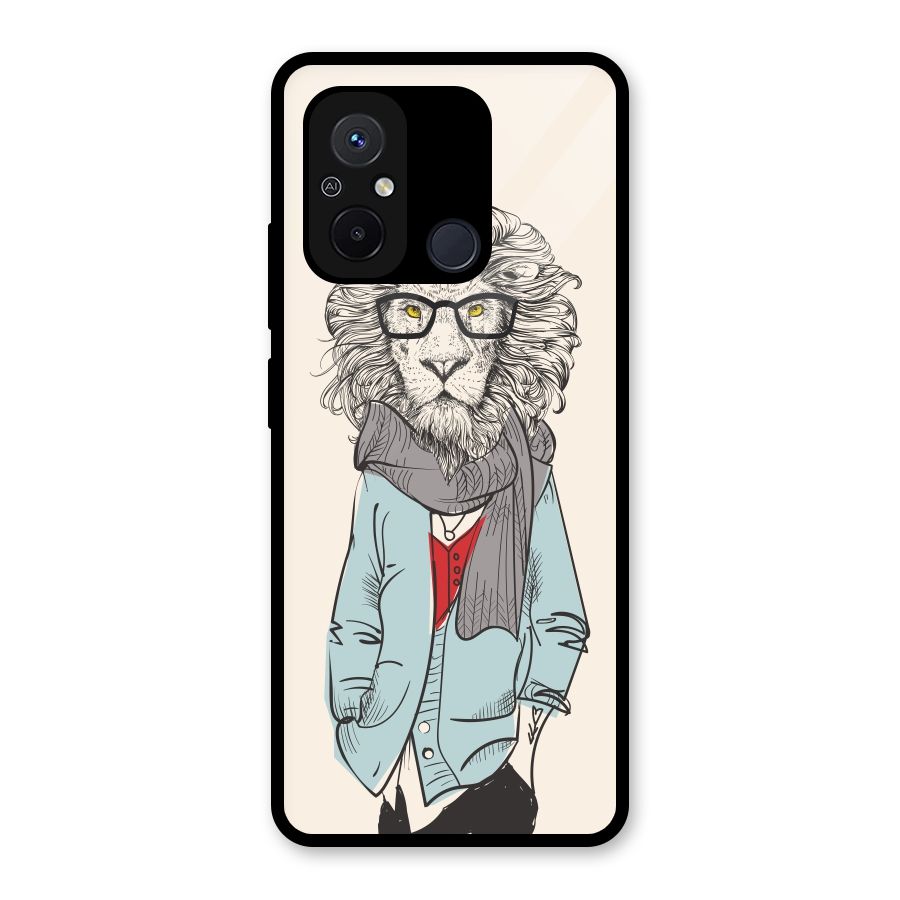Stylish Lion Glass Back Case for Redmi 12C