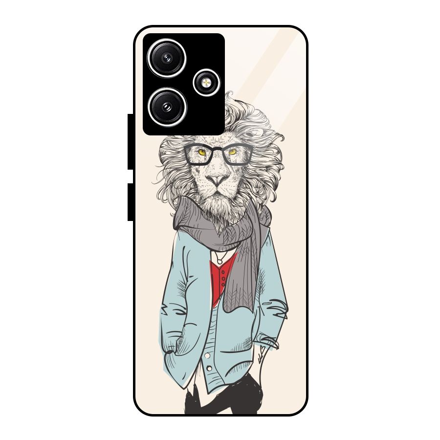 Stylish Lion Glass Back Case for Redmi 12 5G