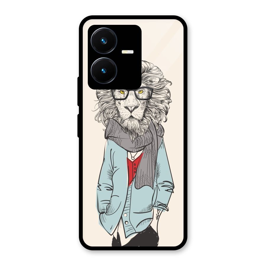 Stylish Lion Glass Back Case for Vivo Y22s