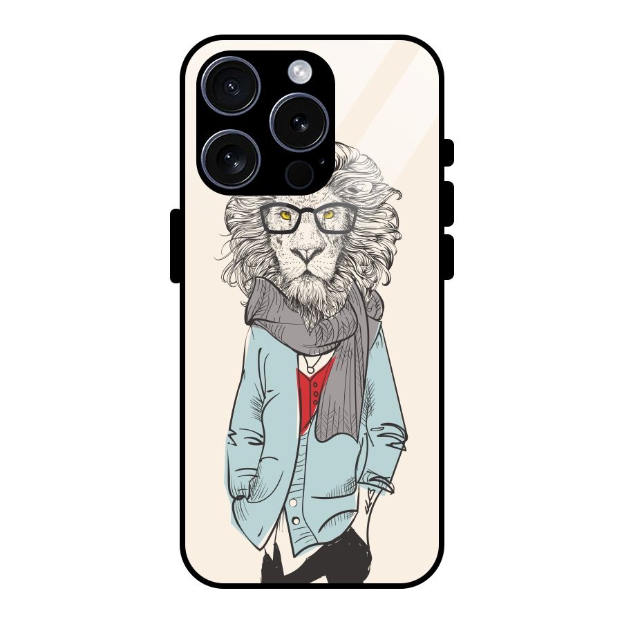 Stylish Lion Glass Back Case for iPhone 15 Pro
