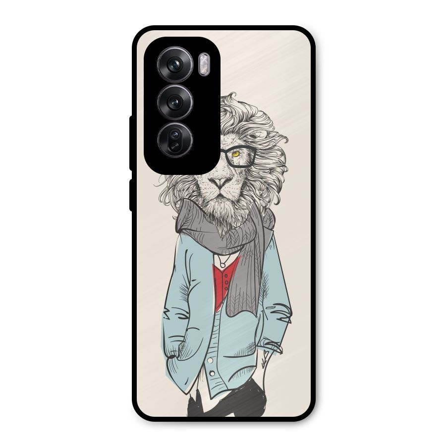 Stylish Lion Metal Back Case for Oppo Reno12 Pro