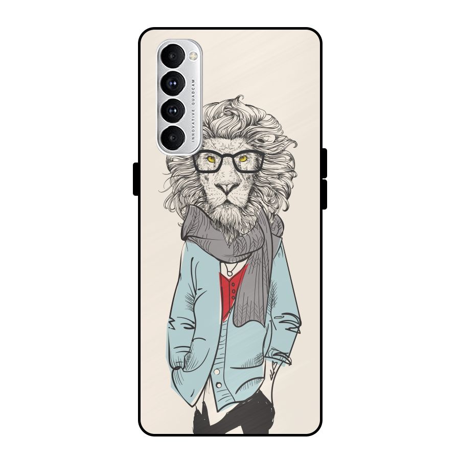 Stylish Lion Metal Back Case for Oppo Reno4 Pro