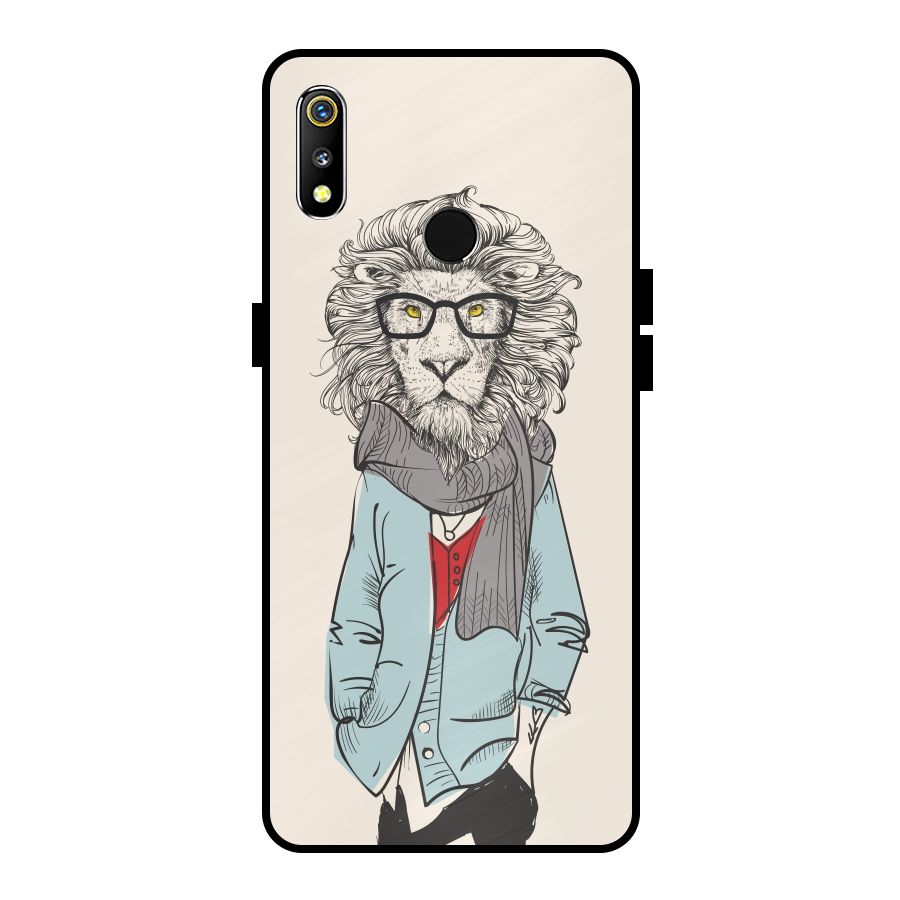 Stylish Lion Metal Back Case for Realme 3i