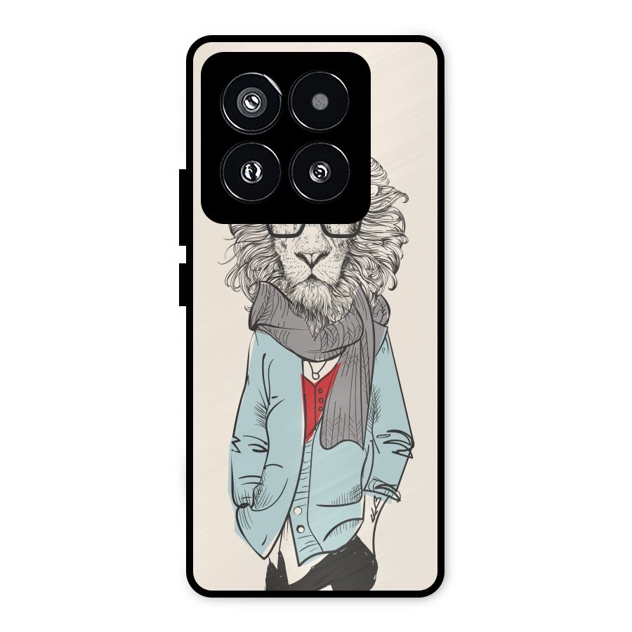 Stylish Lion Metal Back Case for Xiaomi 14 Pro