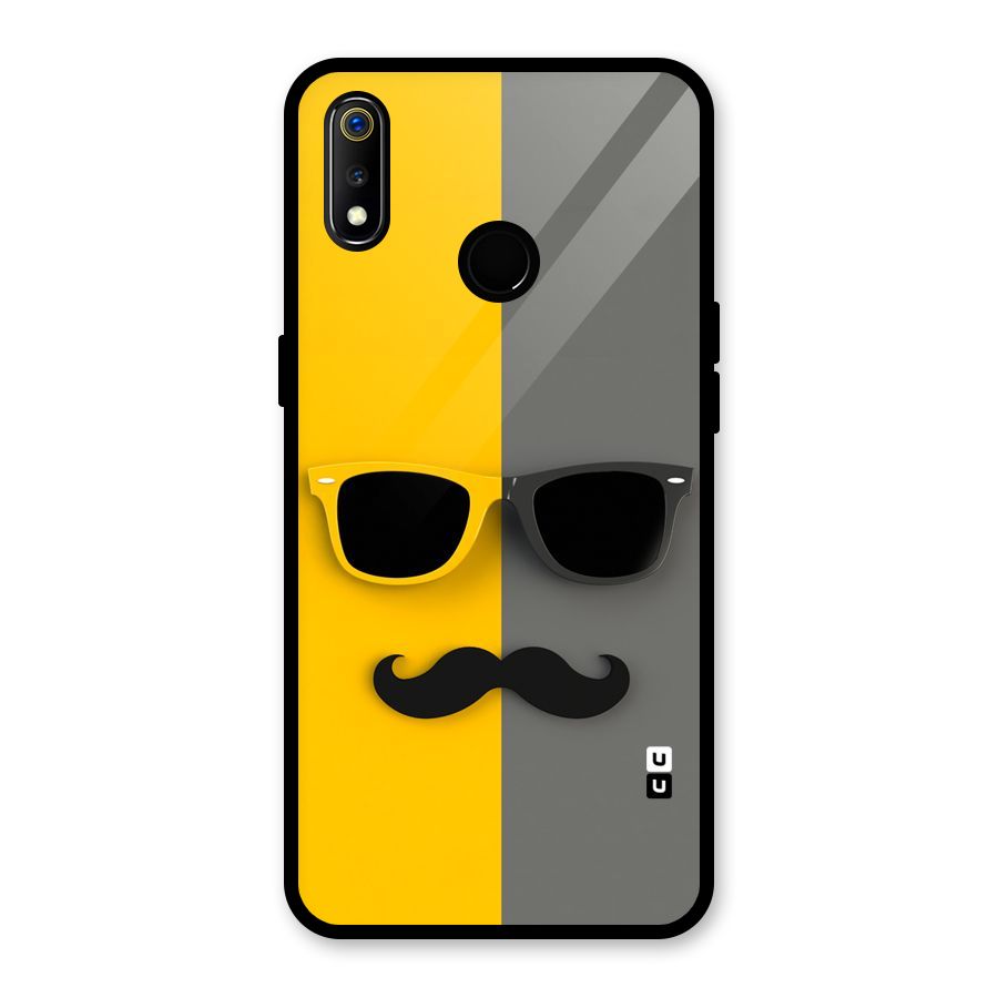 Sunglasses and Moustache Glass Back Case for Realme 3