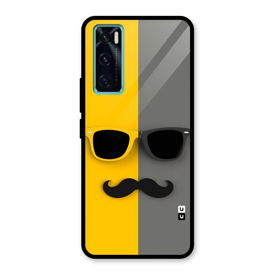 Sunglasses and Moustache Glass Back Case for Vivo V20 SE