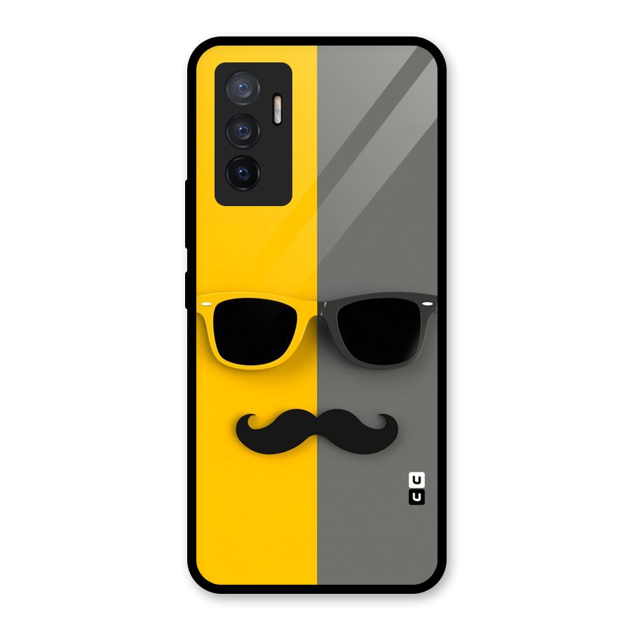 Sunglasses and Moustache Glass Back Case for Vivo V23e