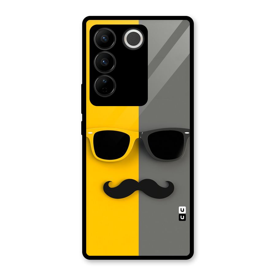 Sunglasses and Moustache Glass Back Case for Vivo V27