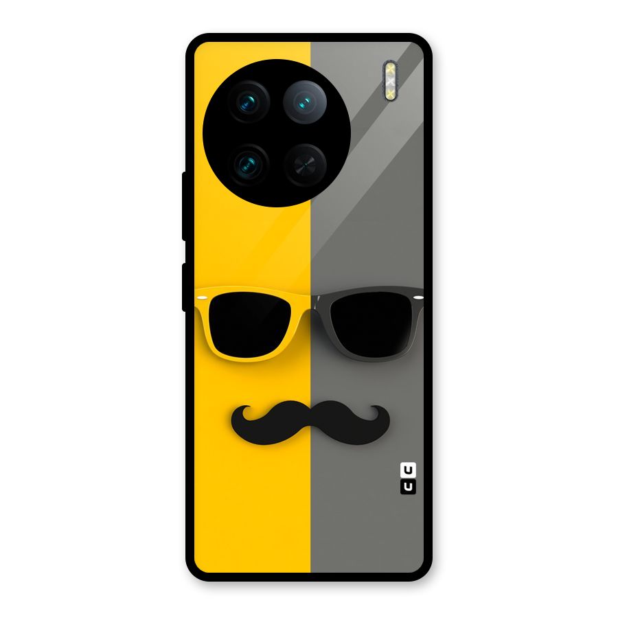 Sunglasses and Moustache Glass Back Case for Vivo X90 Pro
