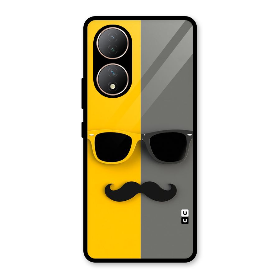 Sunglasses and Moustache Glass Back Case for Vivo Y100A