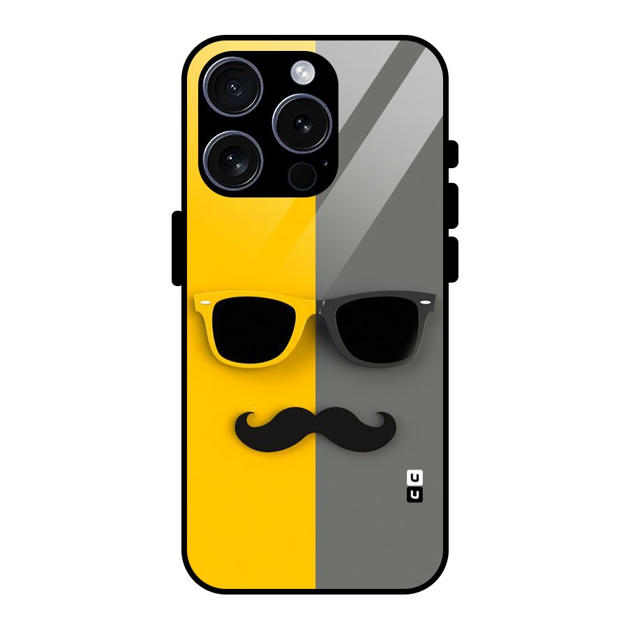 Sunglasses and Moustache Glass Back Case for iPhone 15 Pro