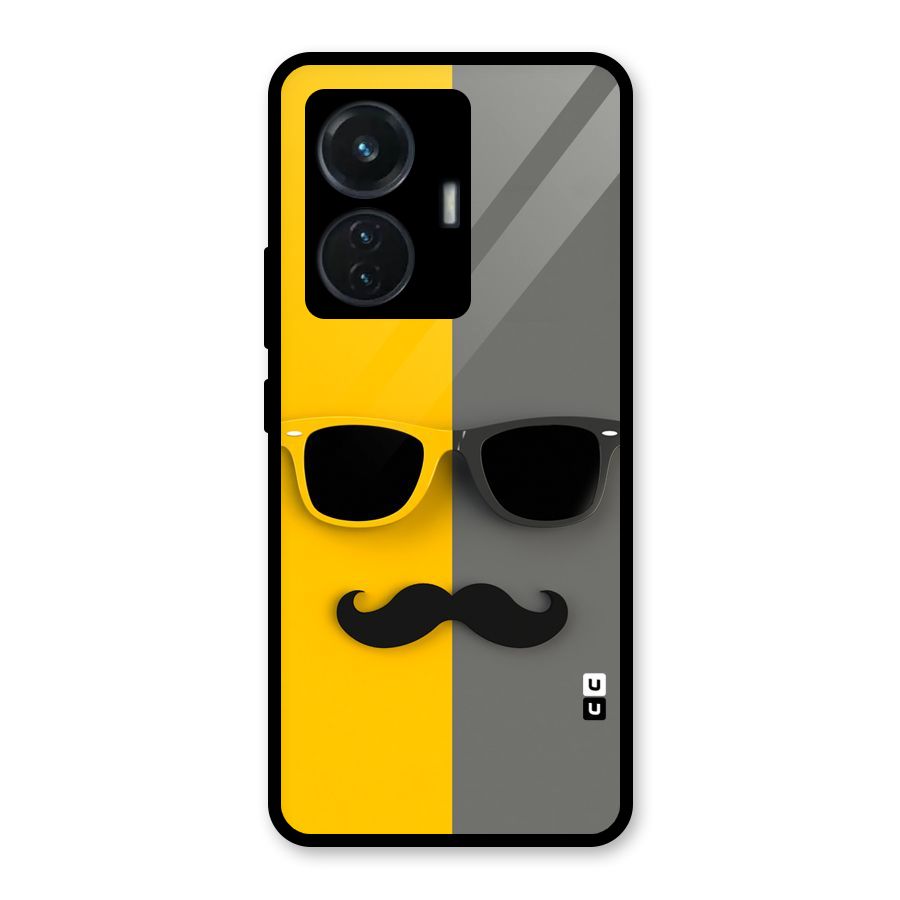 Sunglasses and Moustache Glass Back Case for iQOO Z6 44W