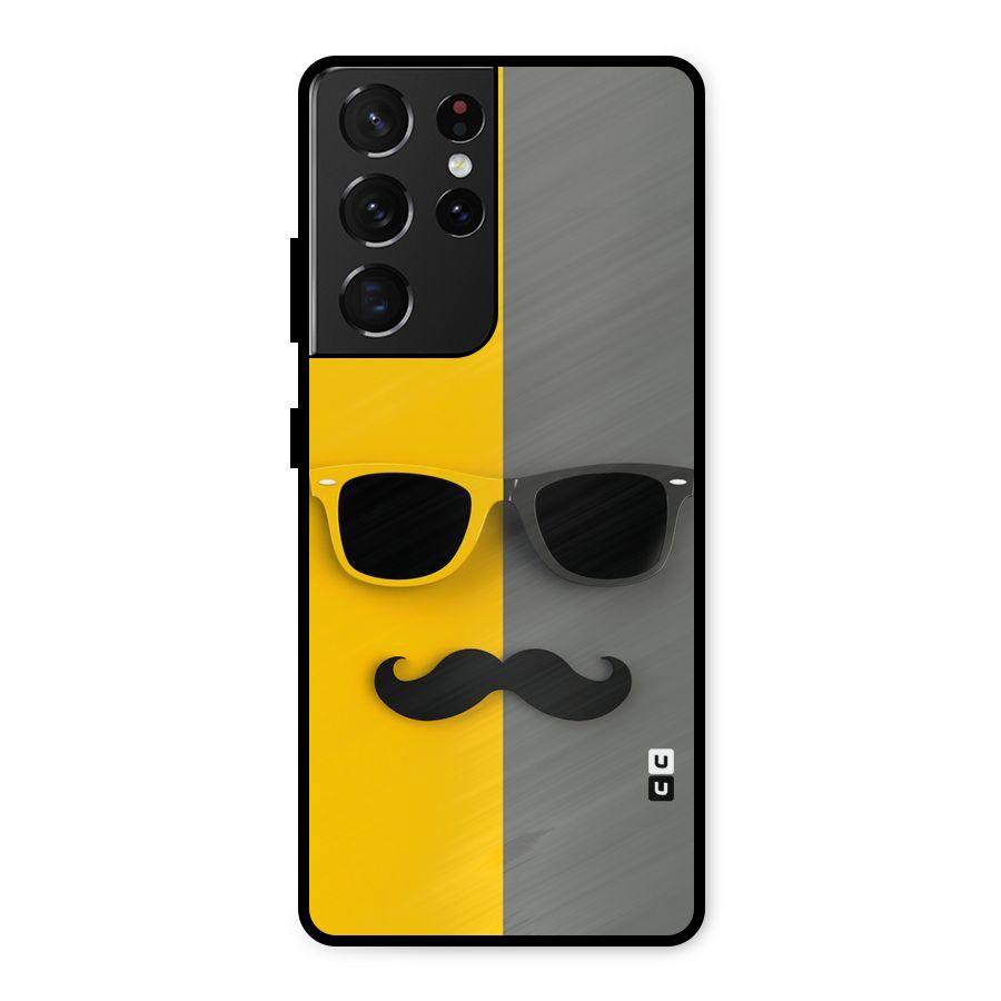 Sunglasses and Moustache Metal Back Case for Galaxy S21 Ultra 5G