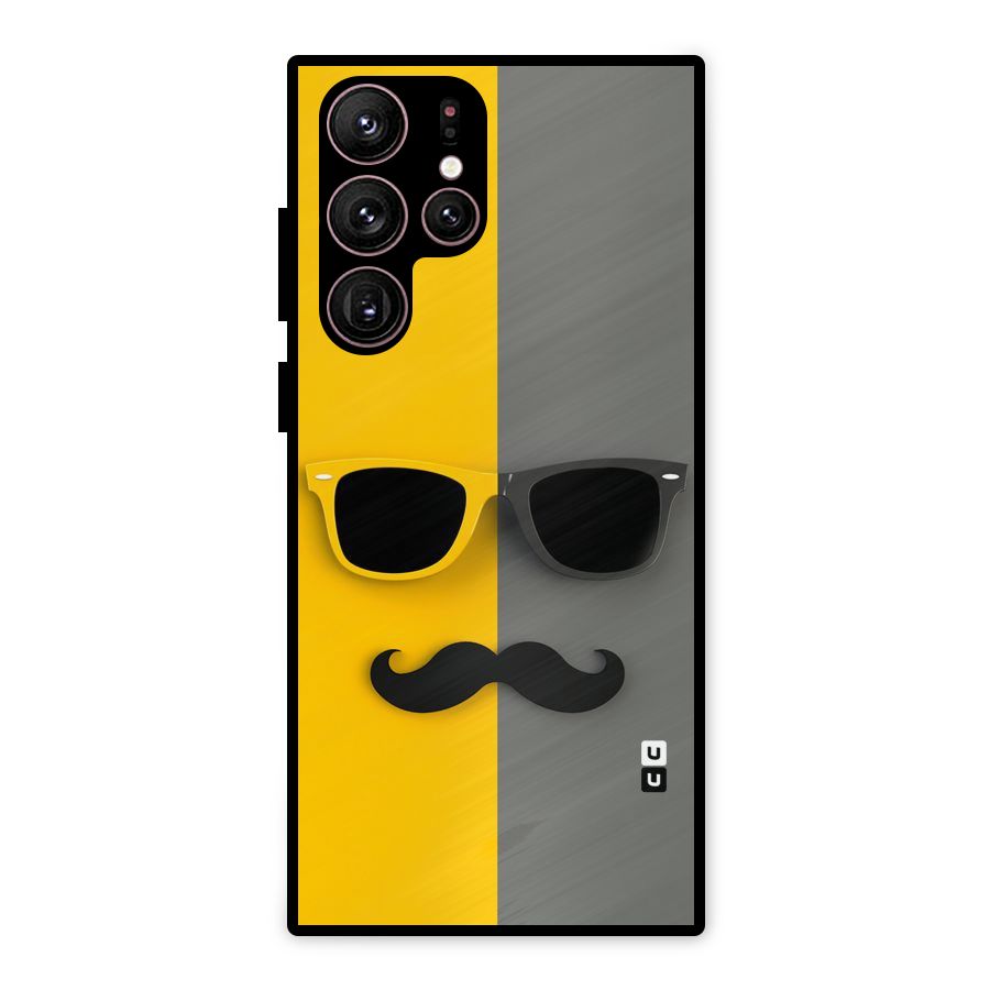 Sunglasses and Moustache Metal Back Case for Galaxy S22 Ultra 5G