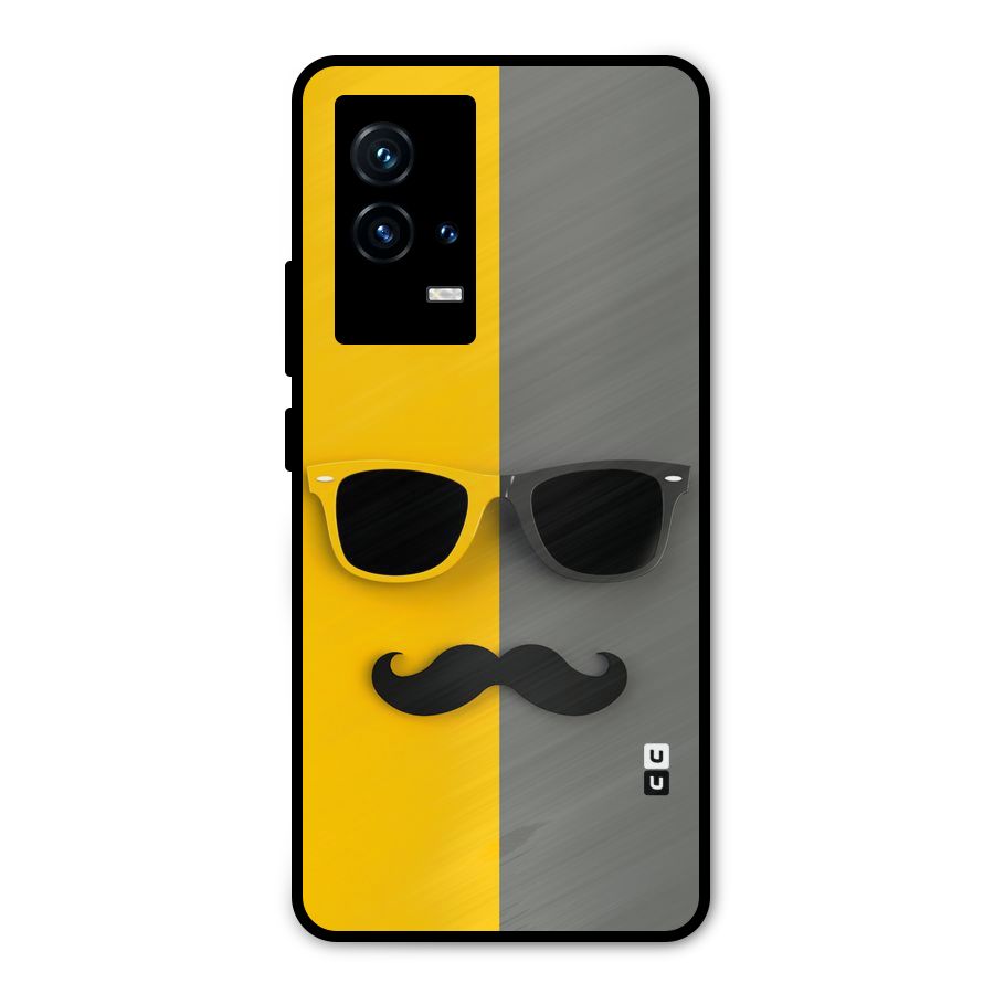Sunglasses and Moustache Metal Back Case for iQOO 9 5G