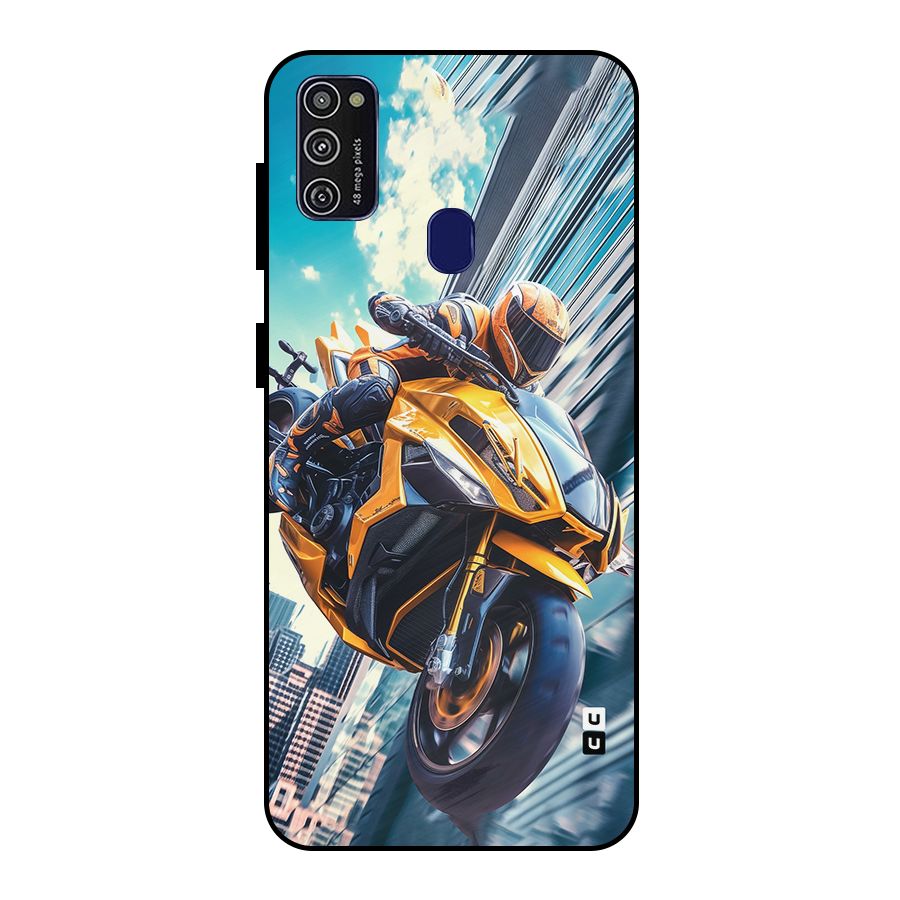 Super Bike Falling Metal Back Case for Galaxy M21