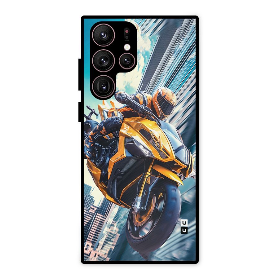 Super Bike Falling Metal Back Case for Galaxy S22 Ultra 5G