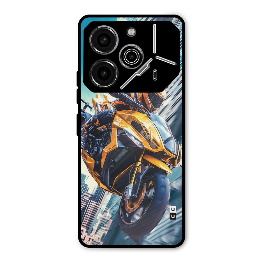 Super Bike Falling Metal Back Case for Tecno Pova 6 Pro