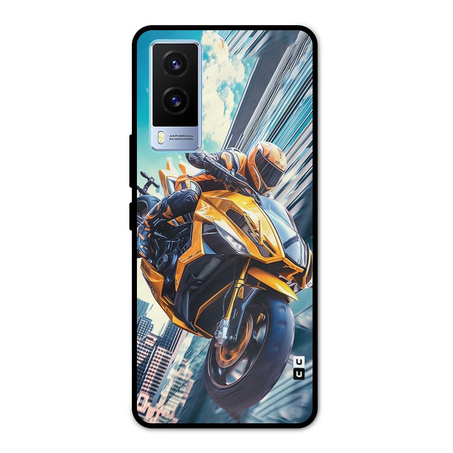 Super Bike Falling Metal Back Case for Vivo V21e 5G