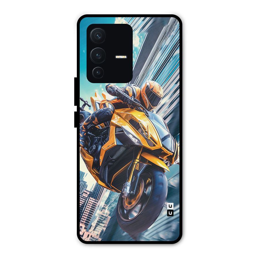 Super Bike Falling Metal Back Case for Vivo V23 Pro