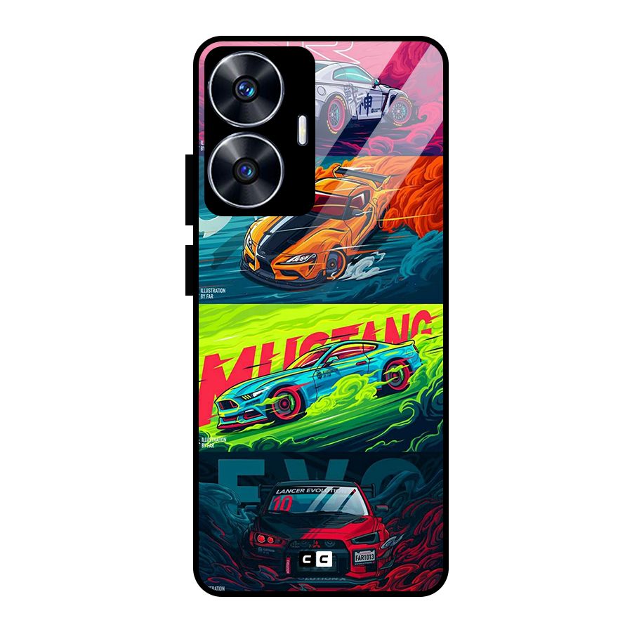 Super Racing Car Glass Back Case for Realme Narzo N55