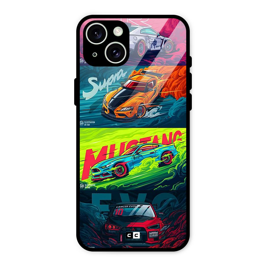 Super Racing Car Glass Back Case for iPhone 15 Plus