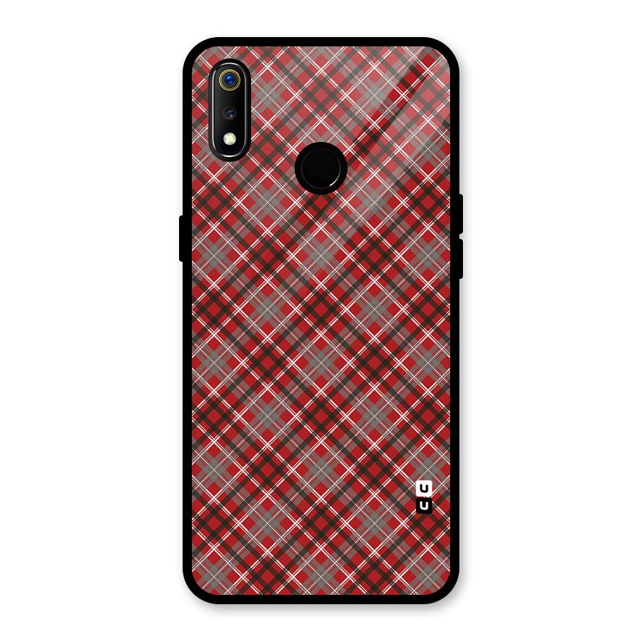 Textile Check Pattern Glass Back Case for Realme 3