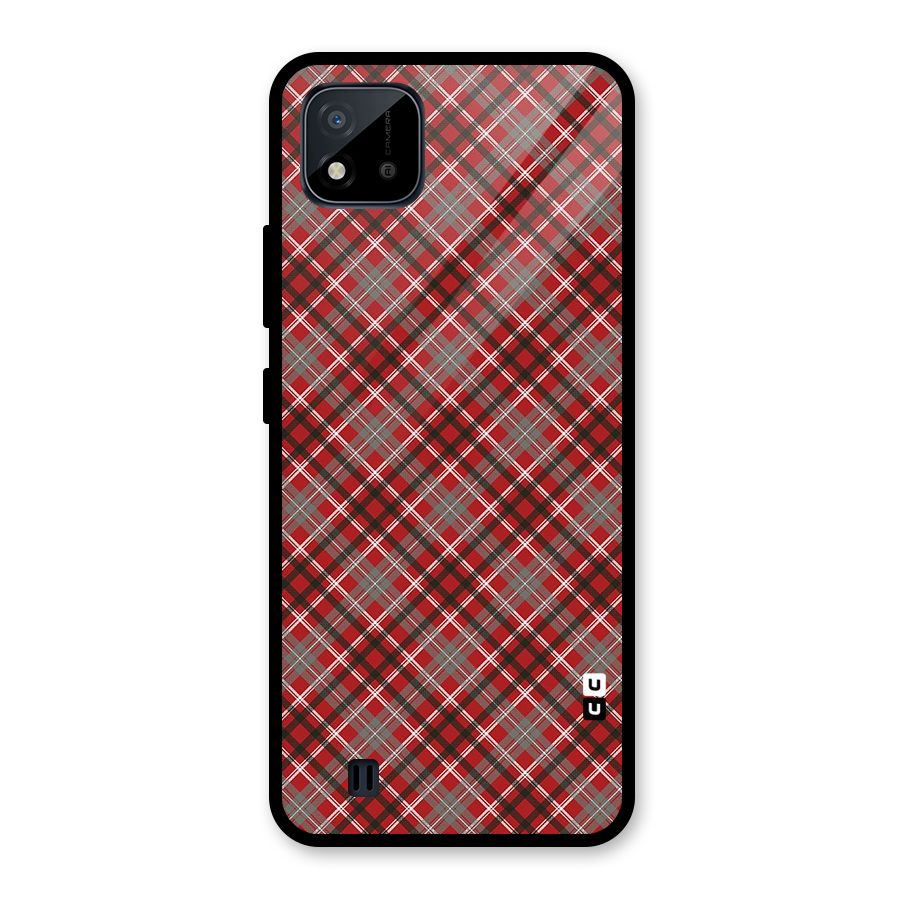 Textile Check Pattern Glass Back Case for Realme C11 2021