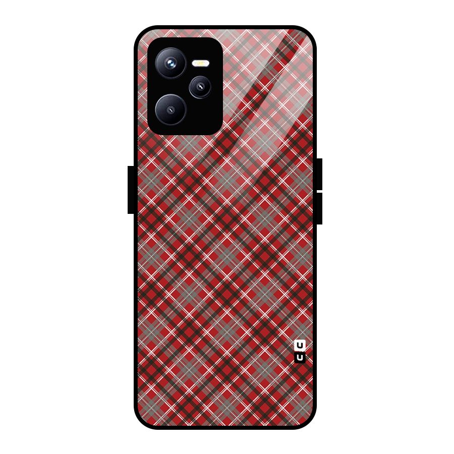 Textile Check Pattern Glass Back Case for Realme C35