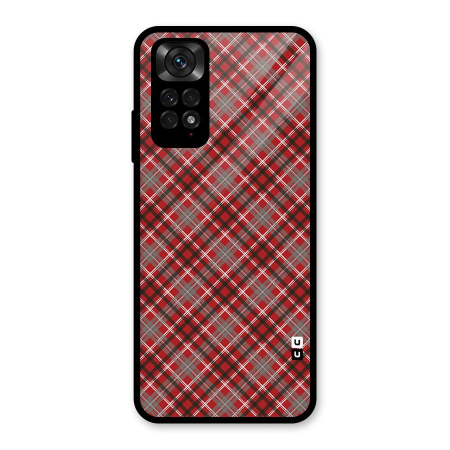 Textile Check Pattern Glass Back Case for Redmi Note 11S