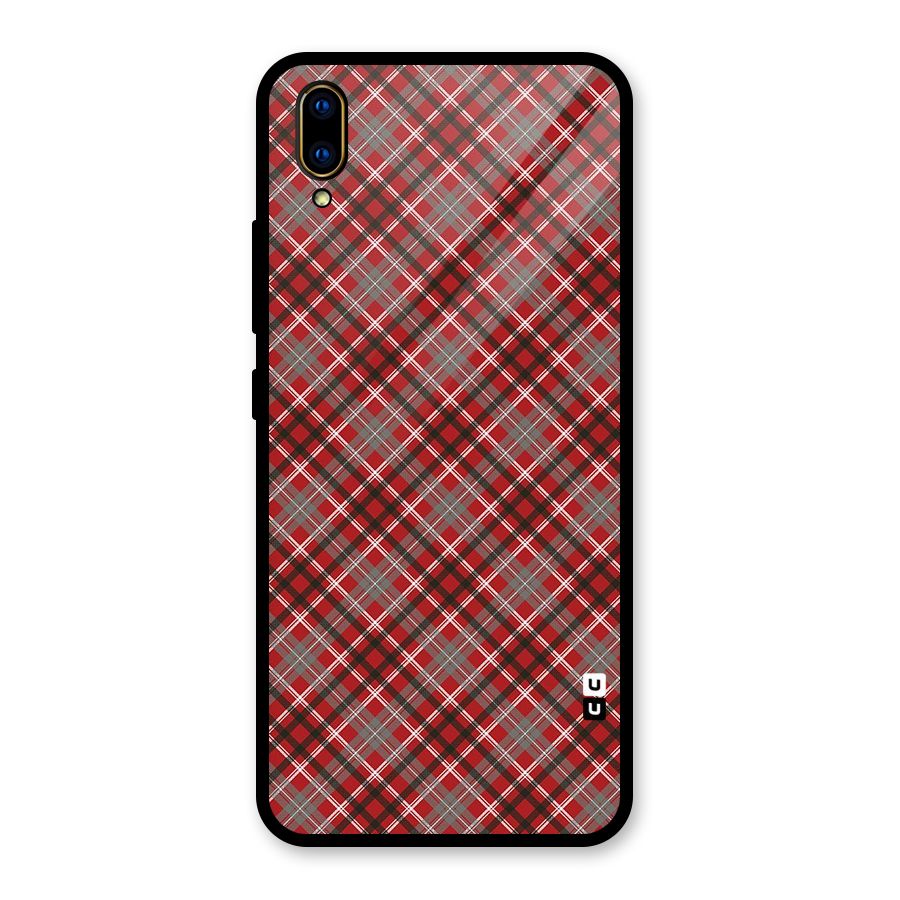 Textile Check Pattern Glass Back Case for Vivo V11 Pro