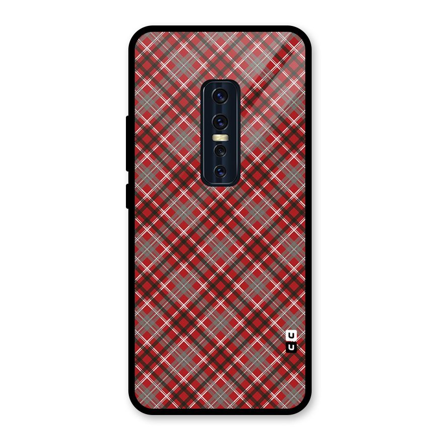 Textile Check Pattern Glass Back Case for Vivo V17 Pro